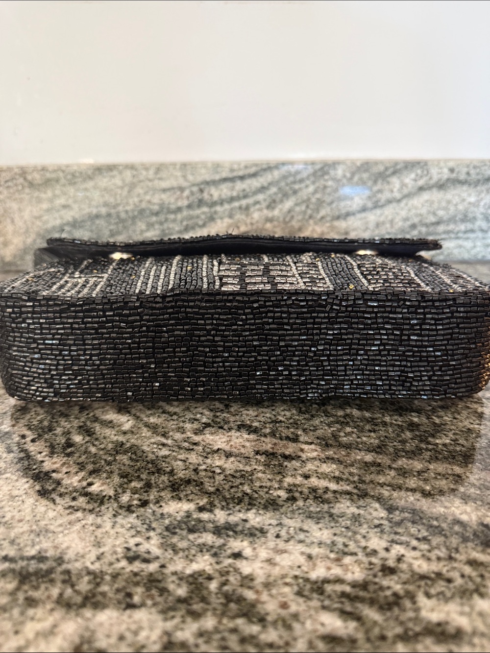 Beaded Black Evening Clutch with Silver Skyline Accent - Picture 6 of 7